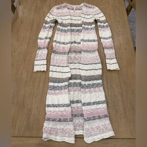 Aeropostale Knit Duster Cardigan Gray/Pink/White